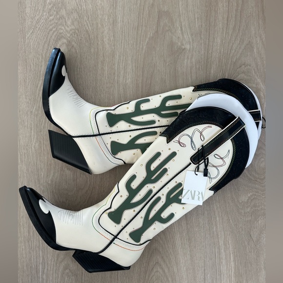 Zara cowboy boots cactus knee high heels western south western cowgirl - Picture 12 of 12